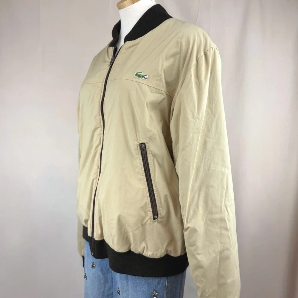 Vintage IZOD LACOSTE Mens (L) Jacket Beige Brown Lined Grandpa Dad Normcore Gorp